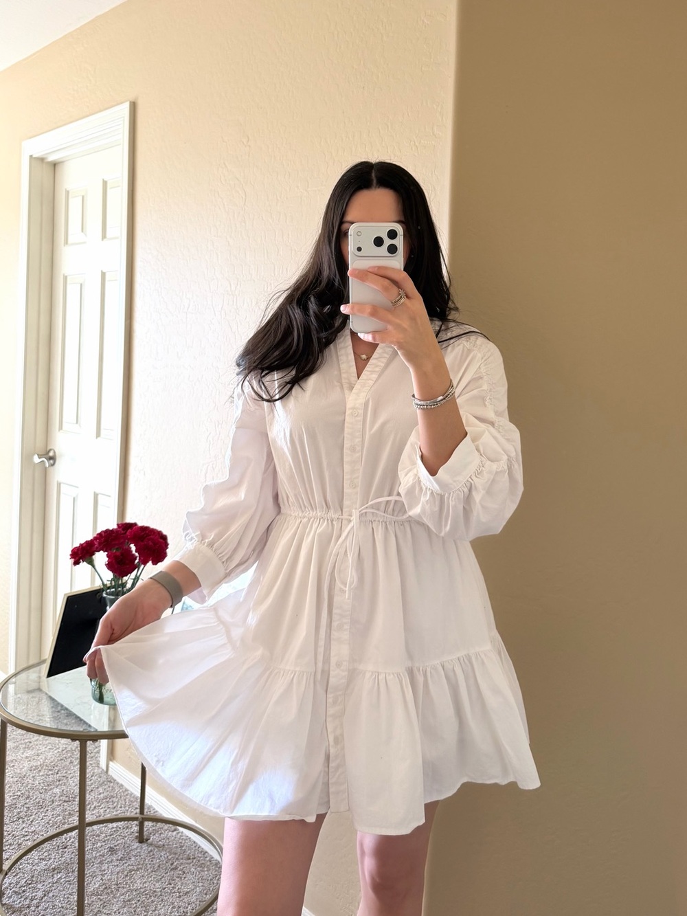 Astr White Tiered Mini Dress